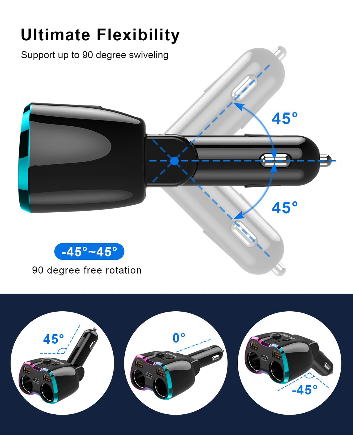SUPERONE plugged into car dashboard powering camera and GPS for uninterrupted driving needs