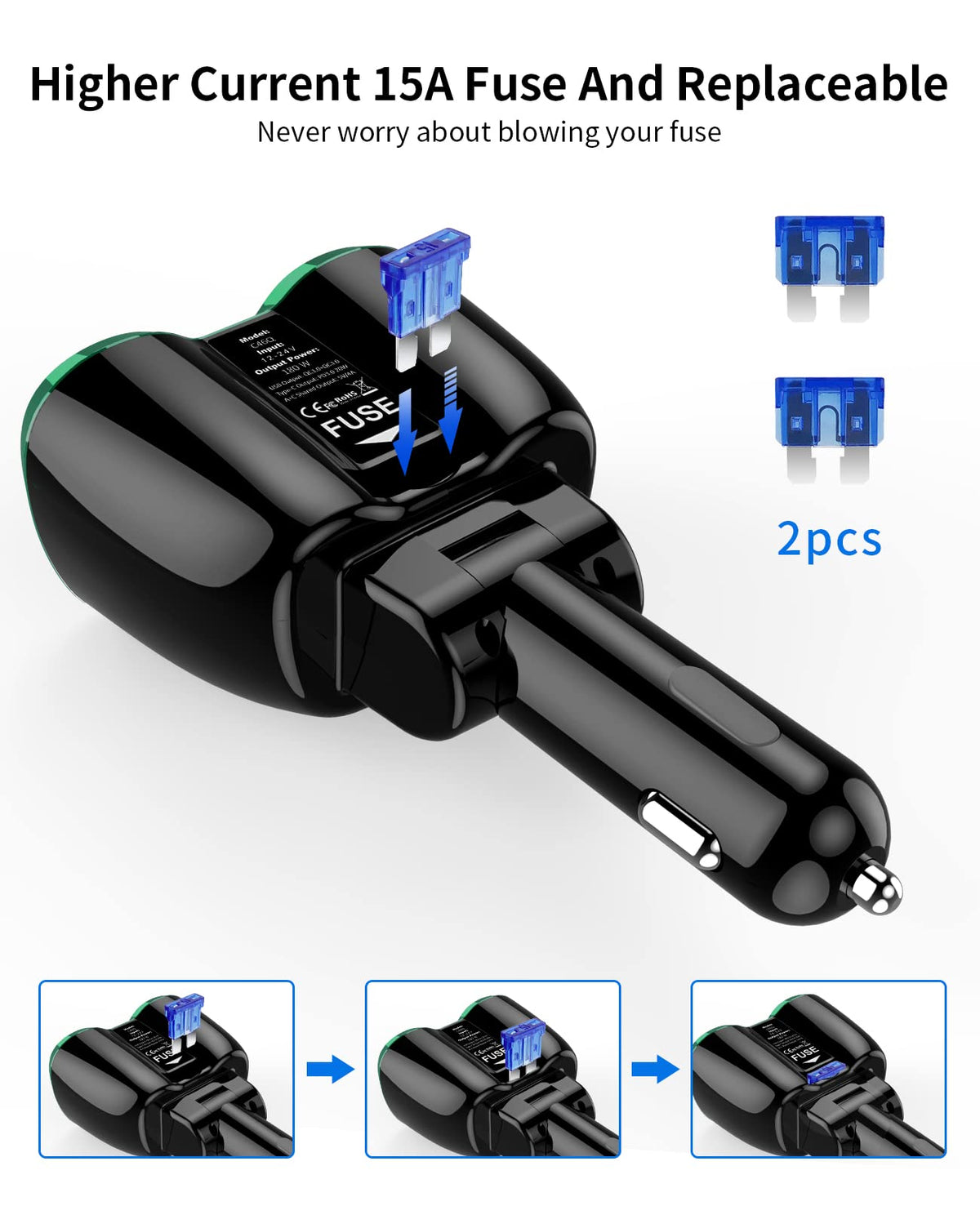 SUPERONE installed in car cigarette socket providing power to accessories on the go