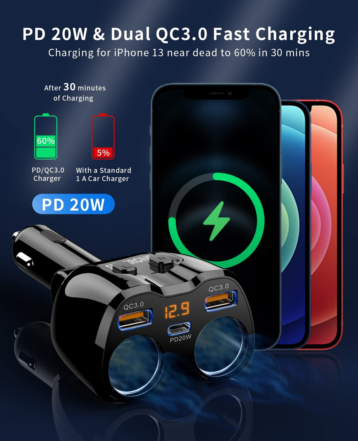 SUPERONE closeup LED voltage display showing real-time battery readings