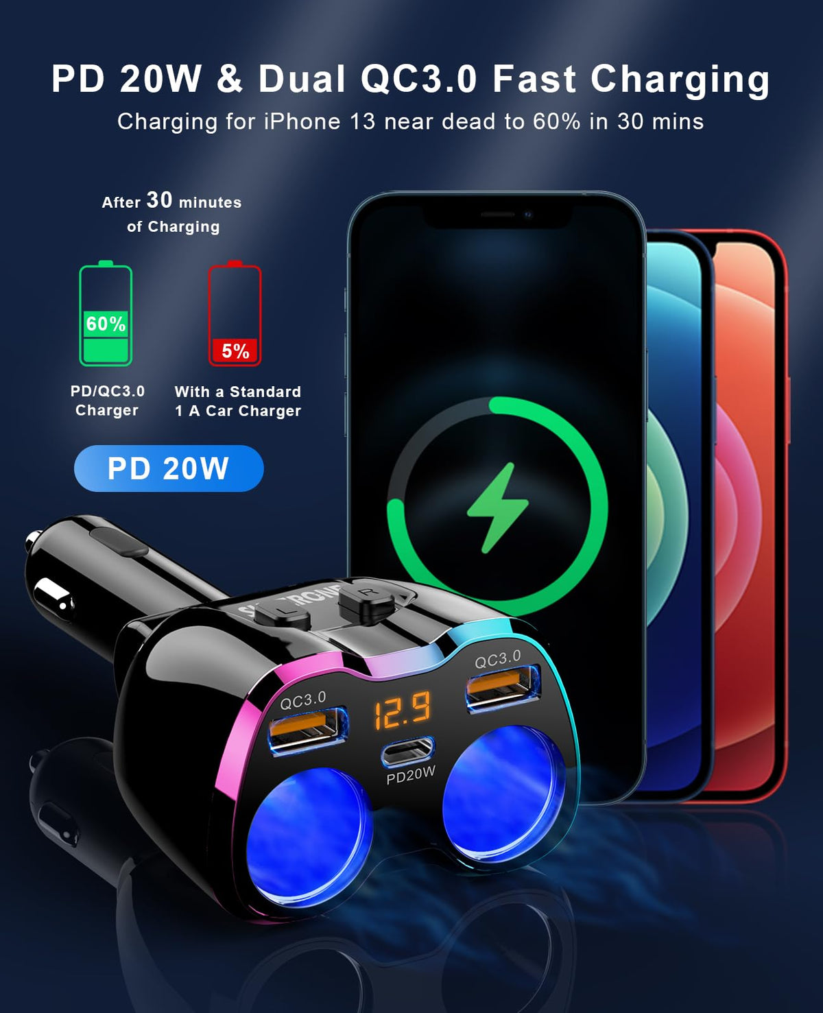 SUPERONE closeup LED voltage display showing clear readings to monitor battery health