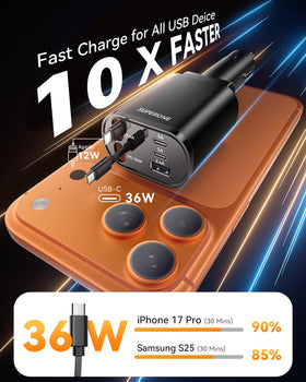 SUPERONE detailed view of ports and markings showing versatile fast-charging benefit