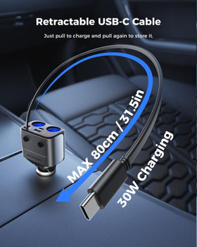 SUPERONE close-up of retractable PD 30W USB-C cable for tangle-free charging