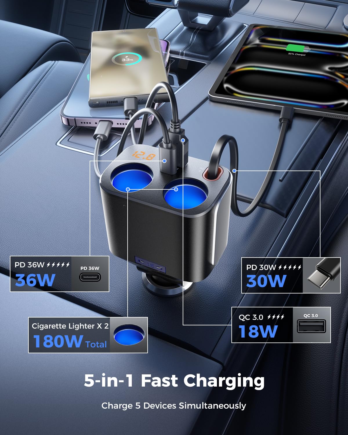 SUPERONE side label and specs shot highlighting power ratings and port types