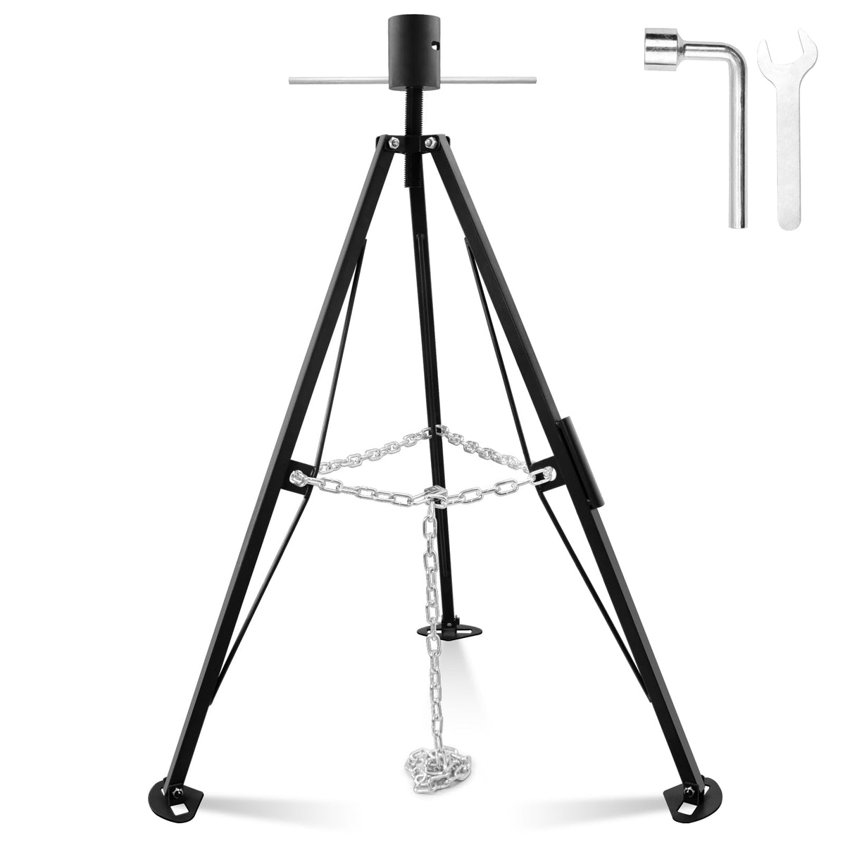 Superunner front view of tripod stabilizer showing sturdy three leg base and load capacity benefit