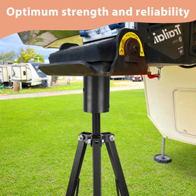 Superunner lifestyle campsite scene with stabilized RV improving comfort during activities benefit