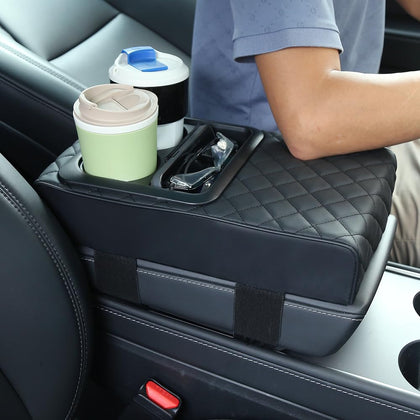 Supin armrest cushion front view showing sleek faux-leather and ergonomic shape for comfort