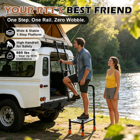 Support Way step next to SUV door aiding easier vehicle access