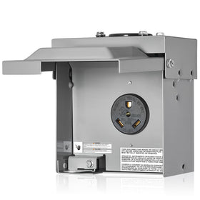 SURAIELEC front view outlet box showing weatherproof enclosure and sturdy latch benefit: durable outdoor power