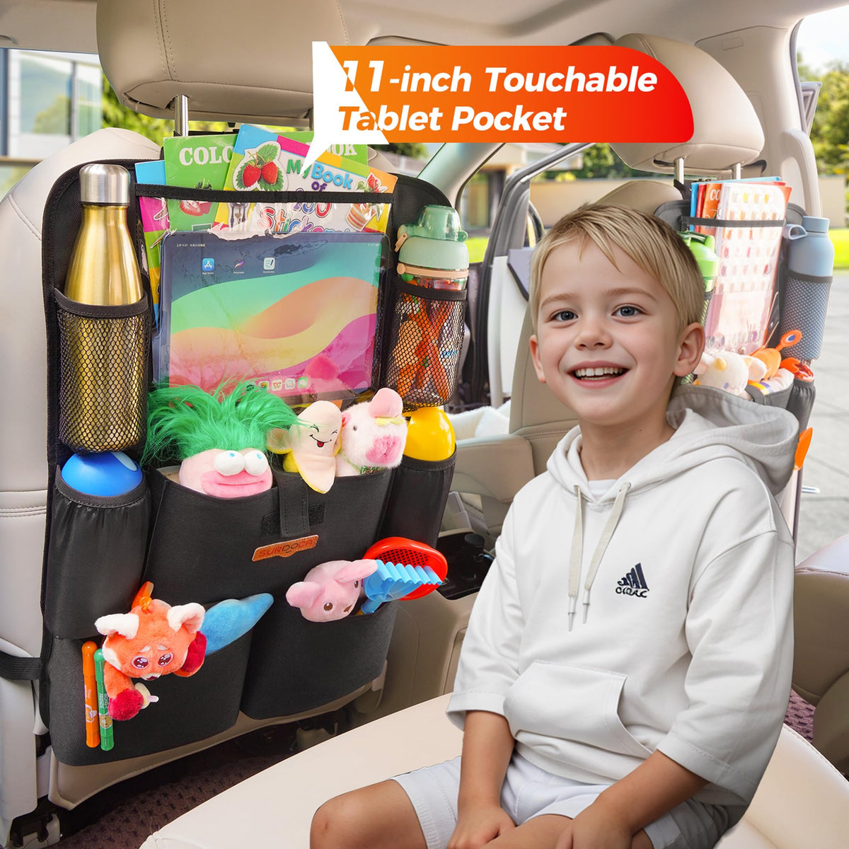 SURDOCA kick mat protecting seat from scuffs and dirty little feet