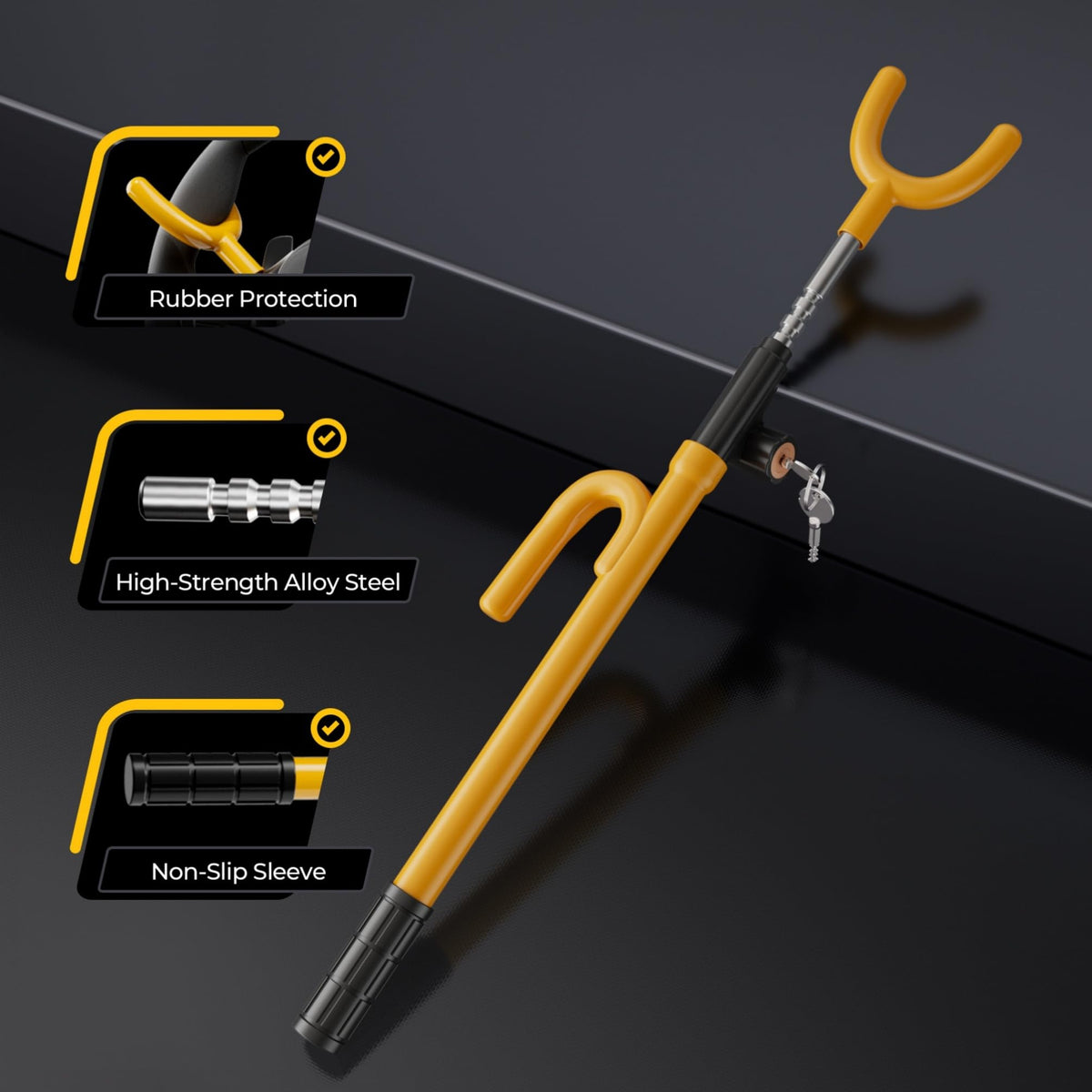 SURDOCA compared to steering wheel showing adjustable fit up to 17 inches