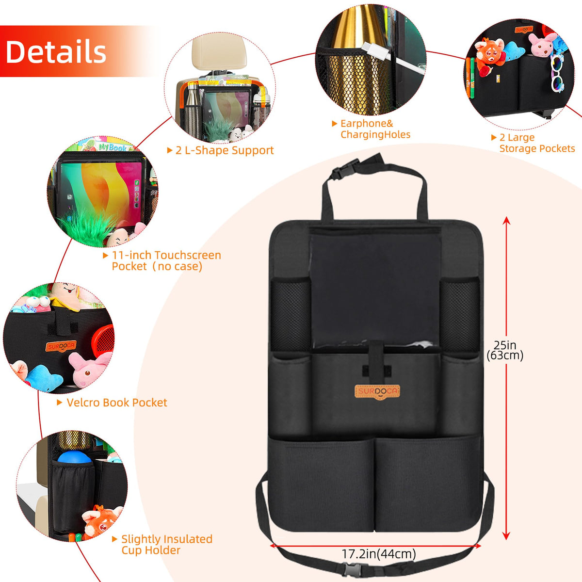 SURDOCA material and stitching detail showing reinforced 600D fabric durability