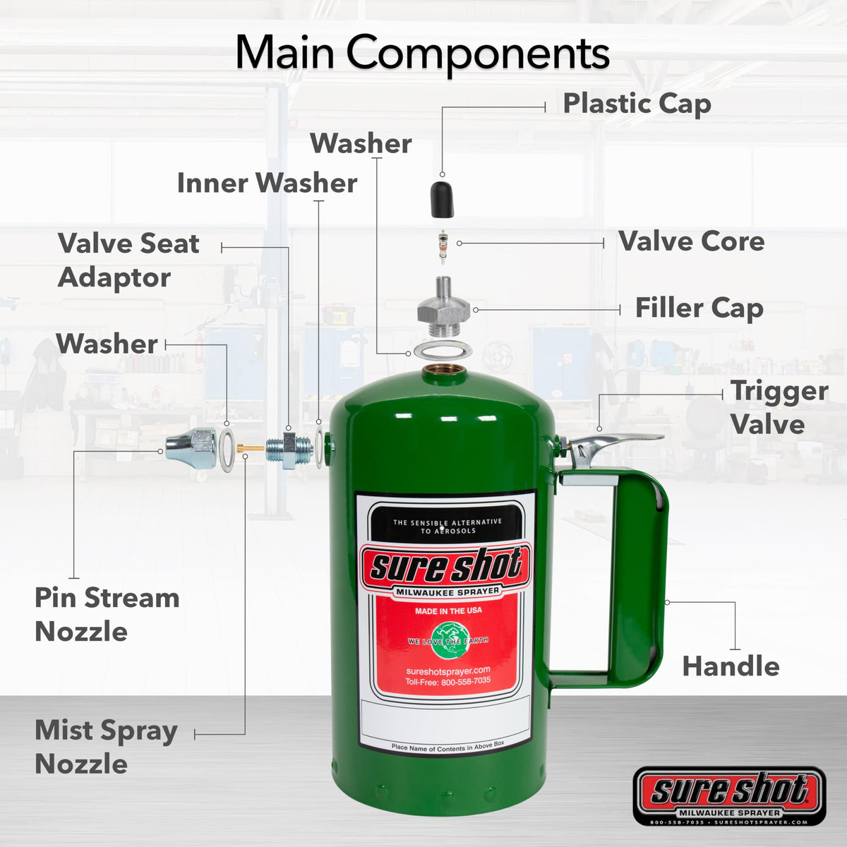 Sure Shot A1000G brass nozzle close-up highlighting dual-mode spray capability and control