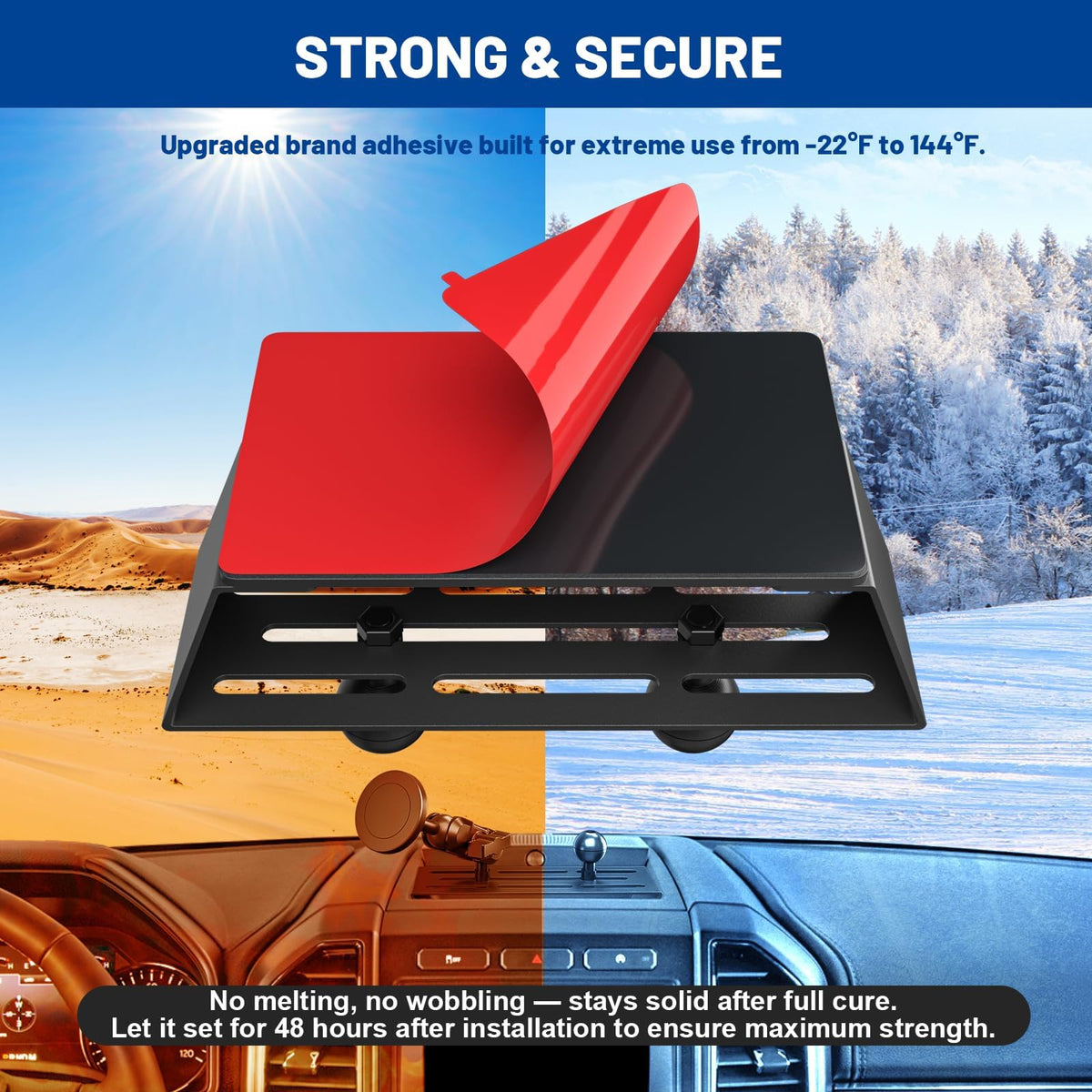 Surfcabin adhesive base underside illustrating quick peel-and-stick setup