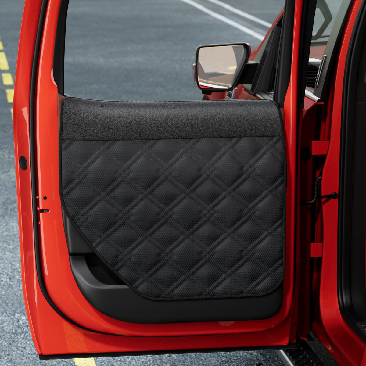 Surfcabin front view on truck door showing full protection benefit