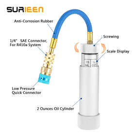 SURIEEN closeup of brass nozzle and R134A quick coupler for secure seal