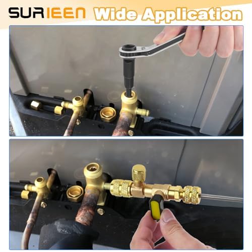 SURIEEN kit in use on an HVAC port demonstrating safe core removal and reduced refrigerant loss