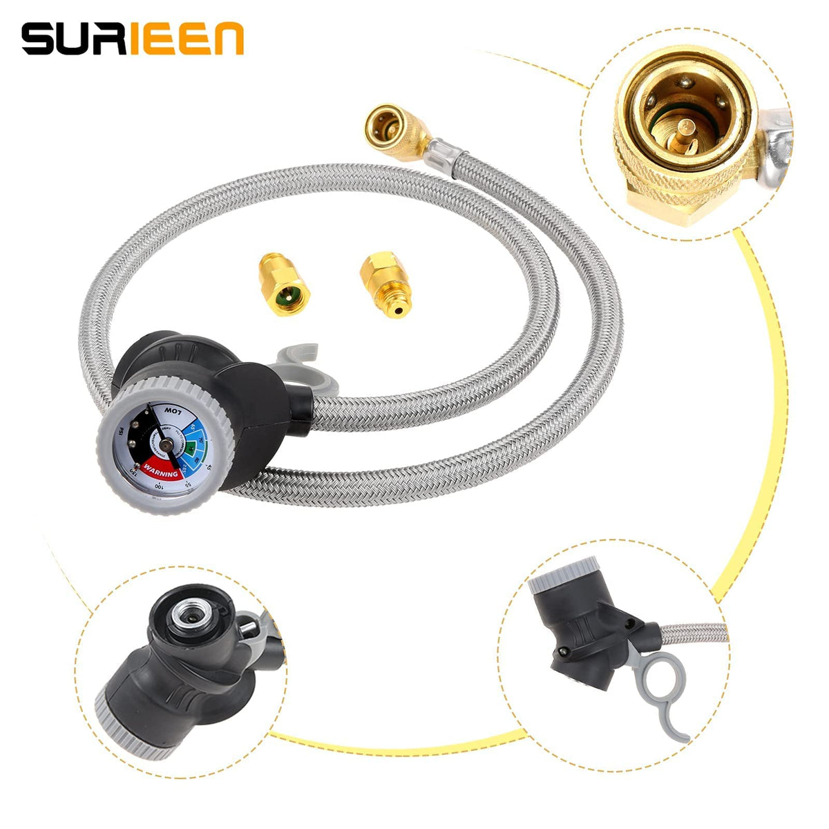 SURIEEN left and right thread adapters displayed for compatibility with most refrigerant cans