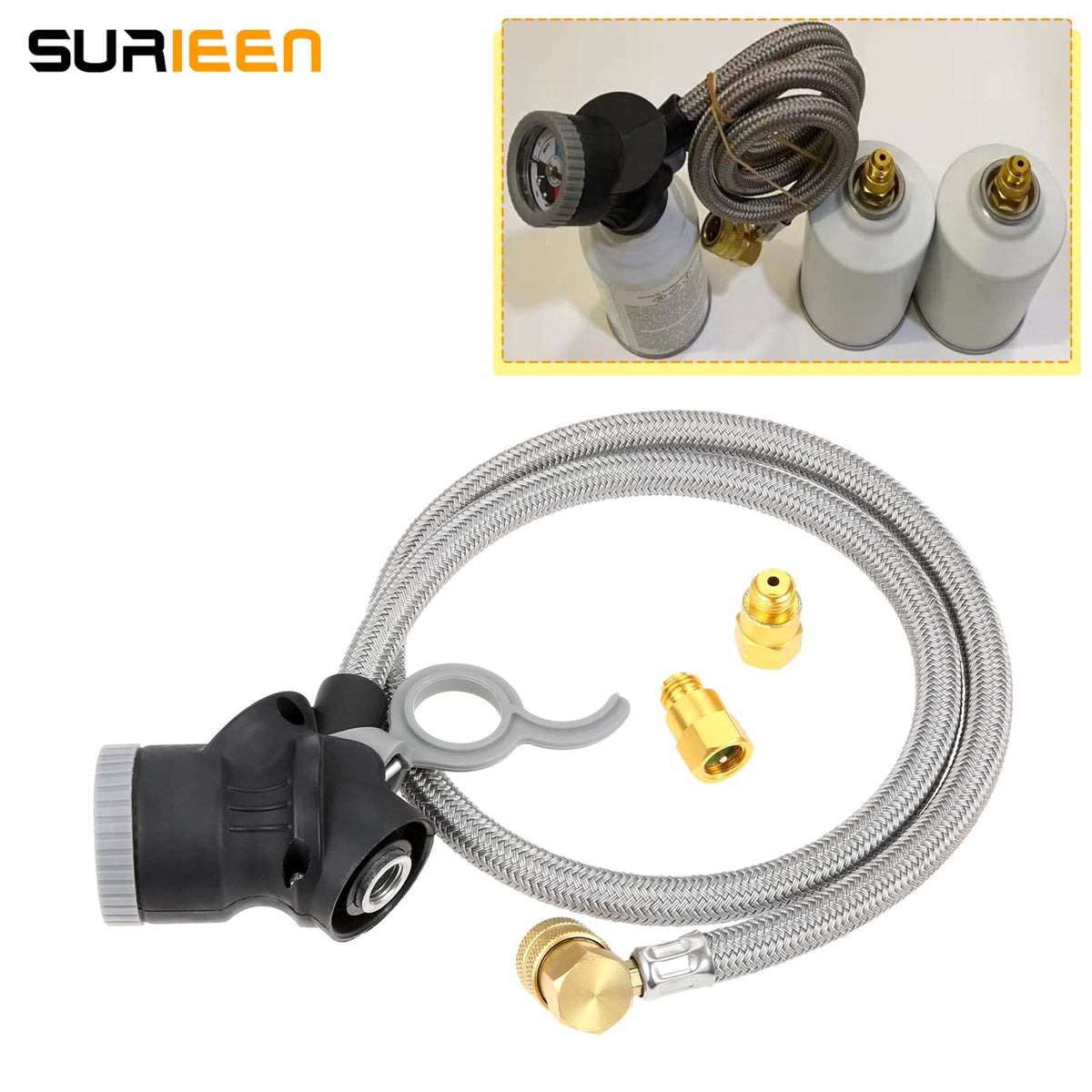 SURIEEN close-up on pressure gauge for clear R134a readings and precise charging