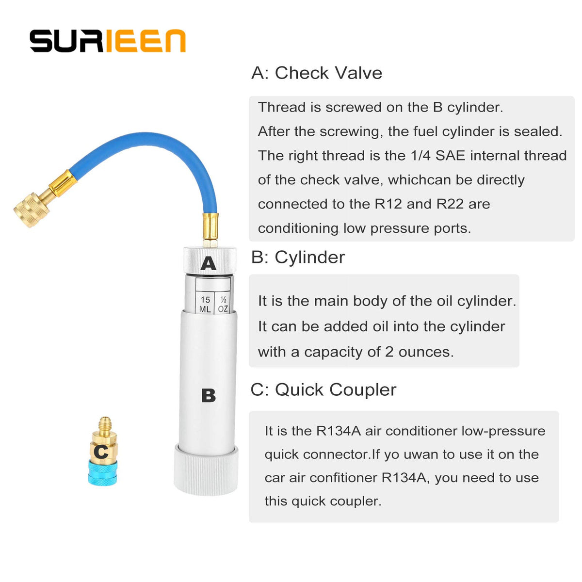 SURIEEN beside a ruler showing 2 oz capacity for precise dosing