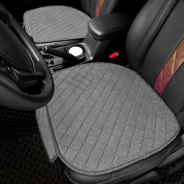 surpassme front seat covers grey showing packaging and included 2-pack benefits