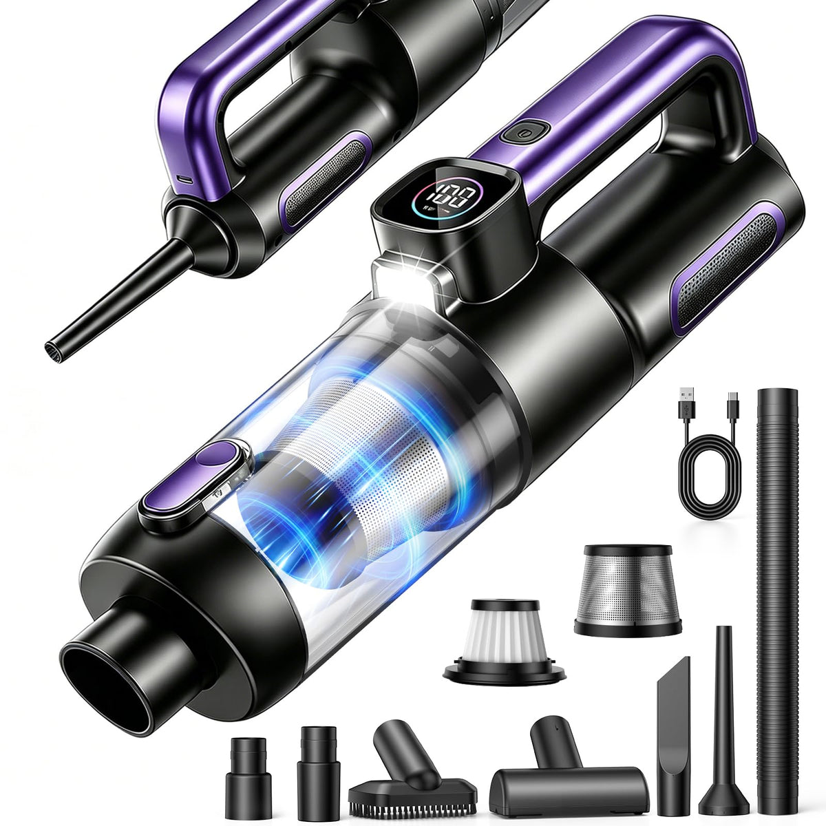 SURPUTS front view handheld vacuum highlighting compact design and portability benefit