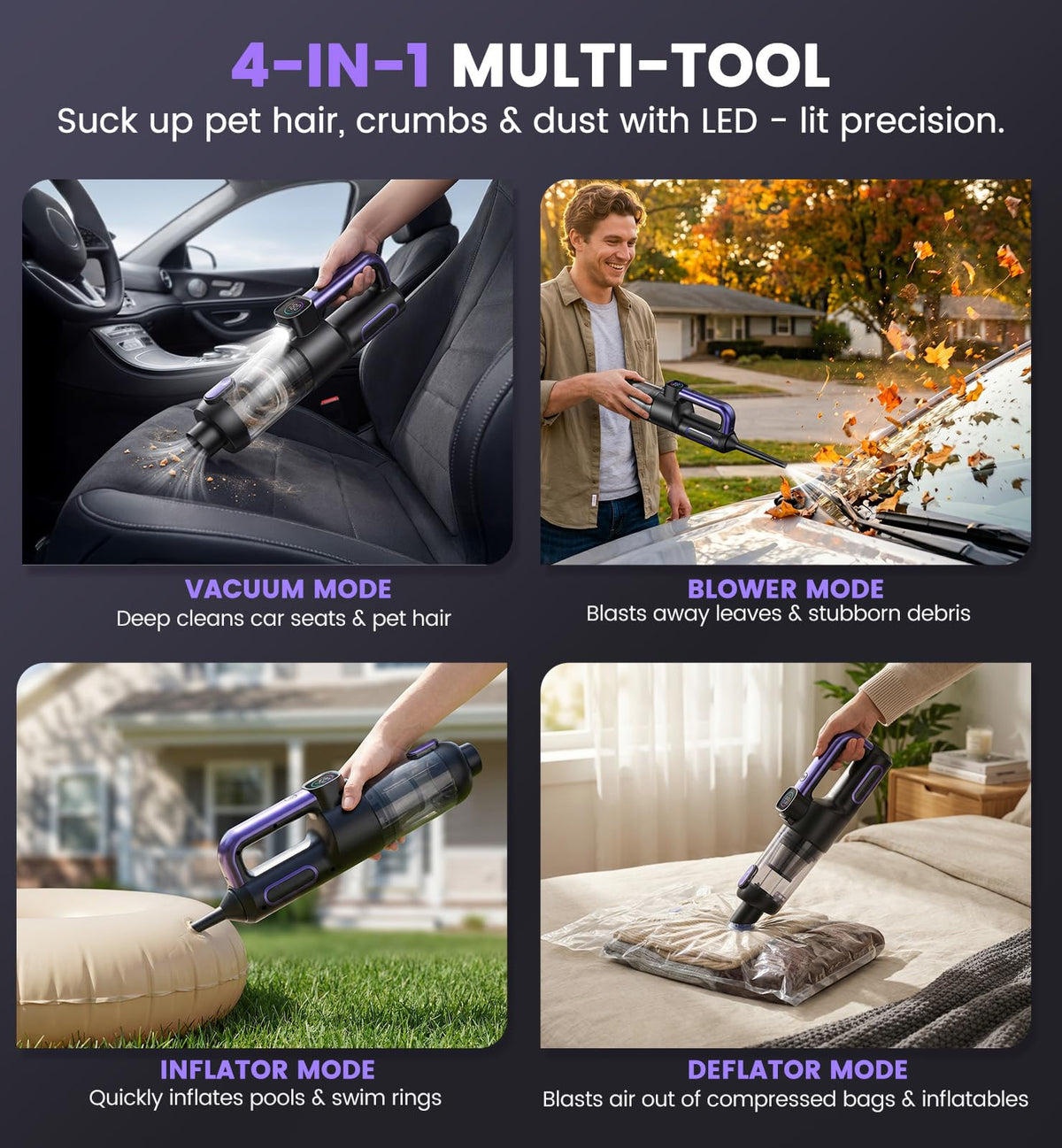 SURPUTS in use cleaning a car seat showing effective suction for vehicle interiors benefit