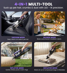 SURPUTS in use cleaning a car seat showing effective suction for vehicle interiors benefit