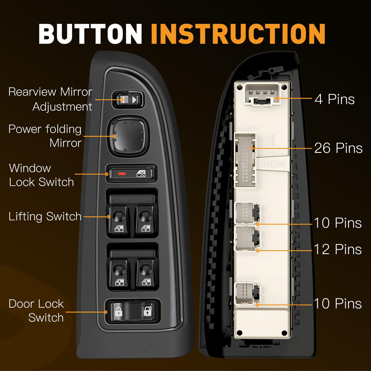 Surtisita installed in driver door demonstrating restored window and mirror control