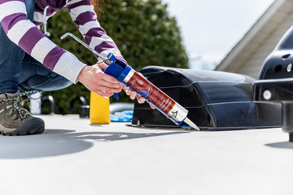 Survol sealant bead on RV roof demonstrating smooth self-leveling finish