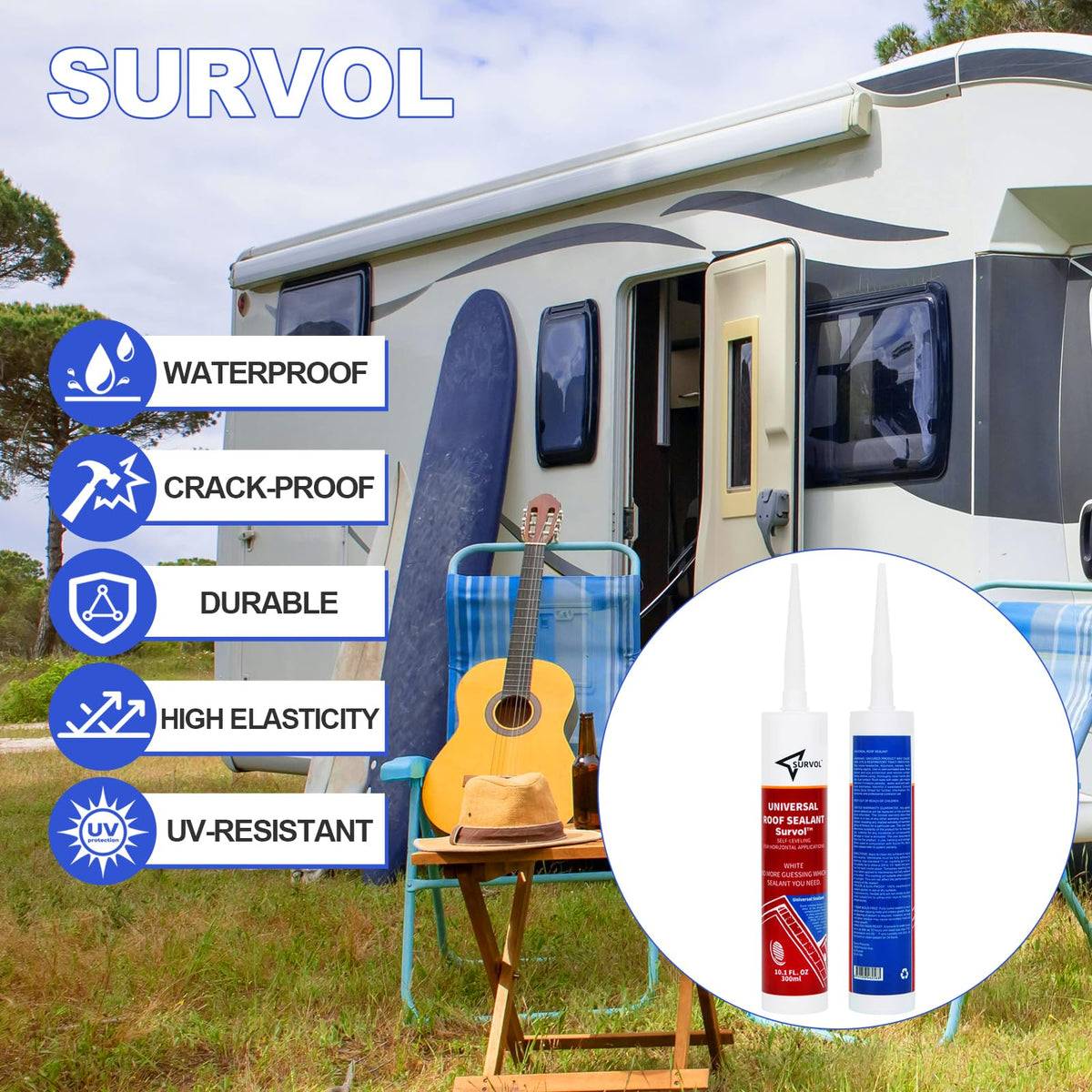 Survol sealant resisting water in weather test showcasing UV and moisture resistance