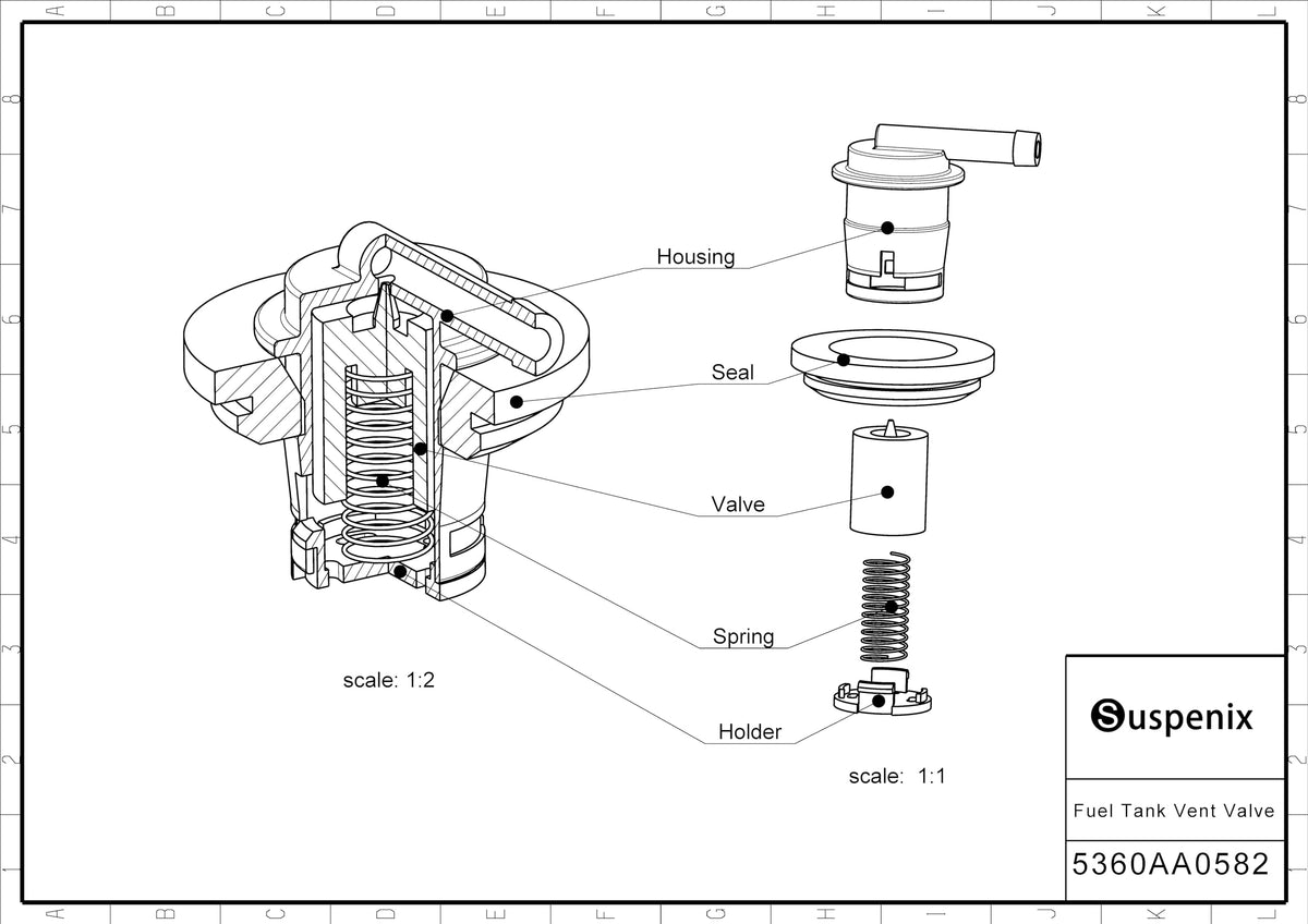 Suspenix vent valve beside ruler showing scale for correct fit verification