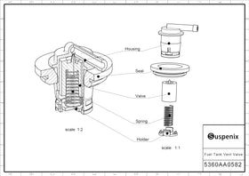 Suspenix vent valve beside ruler showing scale for correct fit verification