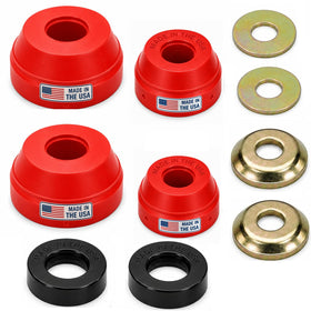 suspension dudes packaging showing front bushing kit and fitment list, clear product ID and benefits