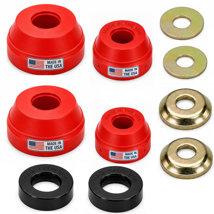 suspension dudes packaging showing front bushing kit and fitment list, clear product ID and benefits