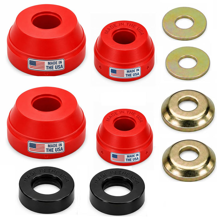 suspension dudes packaging showing front bushing kit and fitment list, clear product ID and benefits