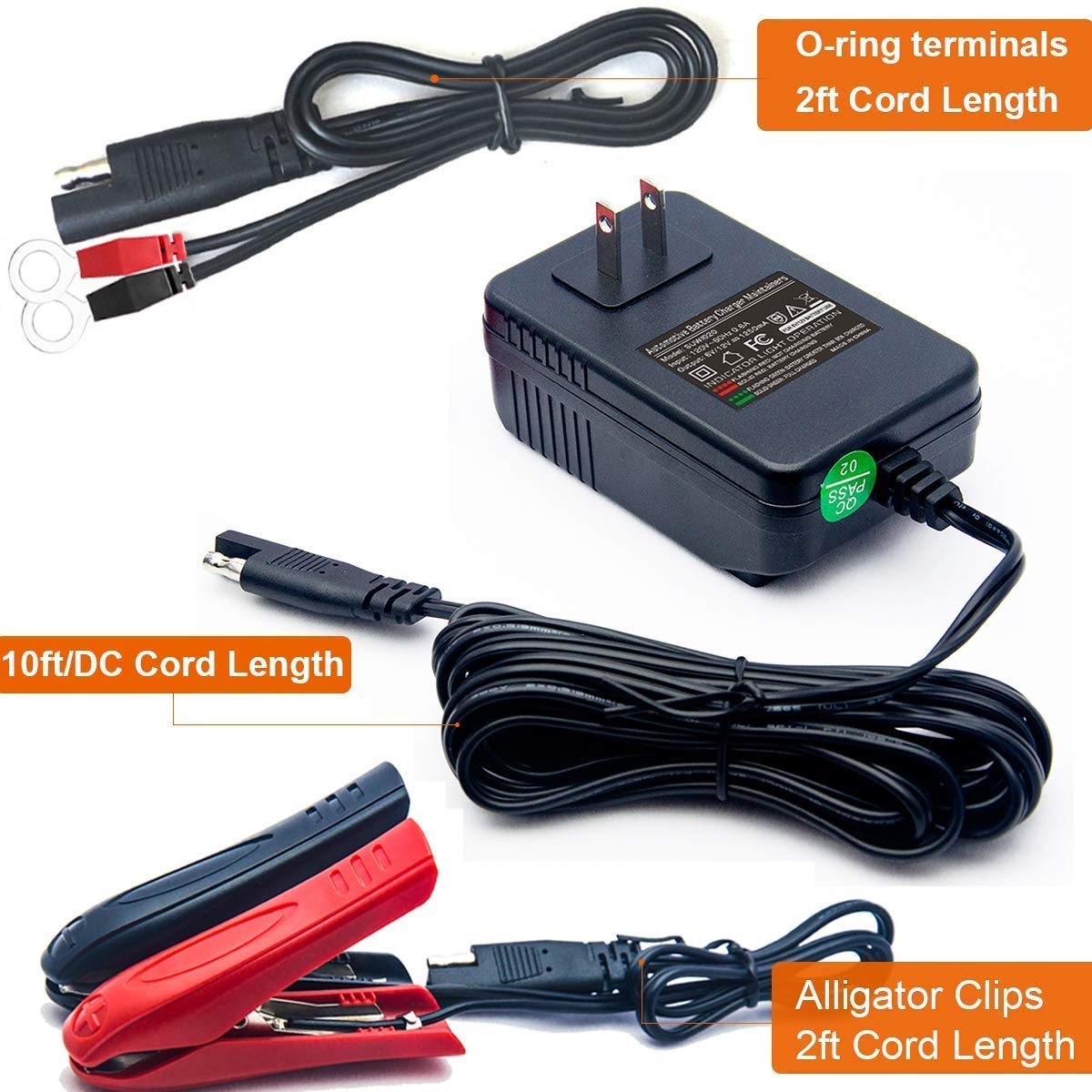 Suuwer charger beside tape measure showing 12-foot cord for flexible reach benefit