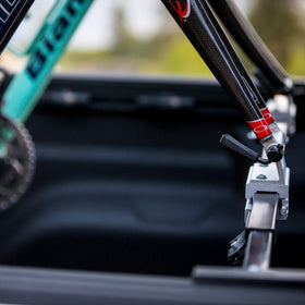 Swagman pickup fork mount closeup with 9mm quick-release skewer for reliable bike anchoring