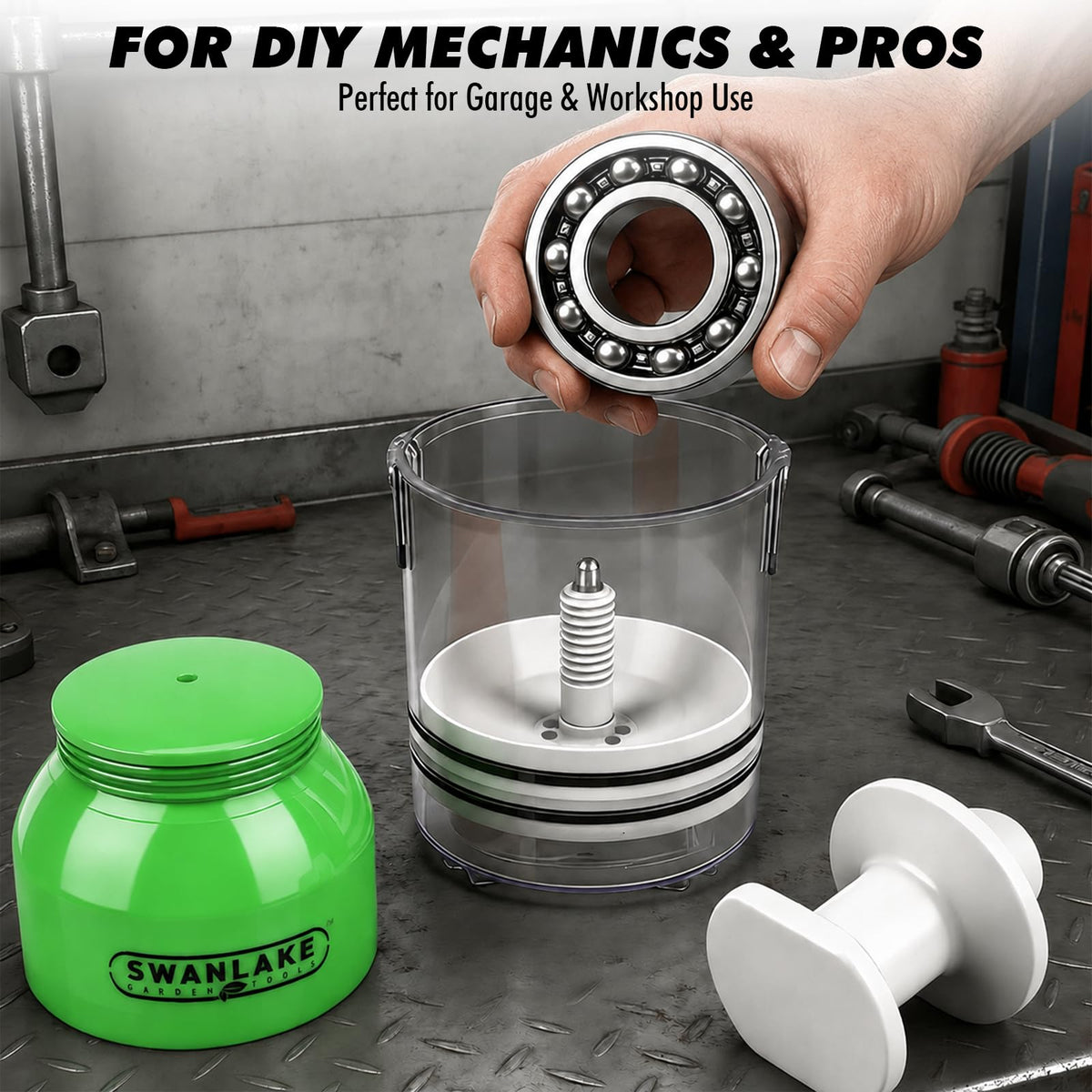SWANLAKE bearing packer filled with grease demonstrating efficient loading benefit