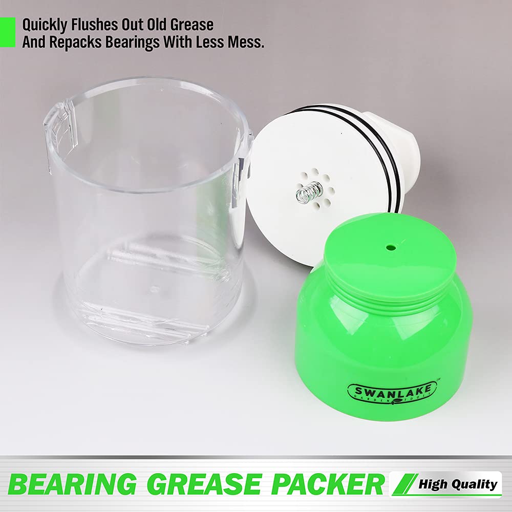 SWANLAKE bearing packer next to ruler showing compact size for easy storage benefit