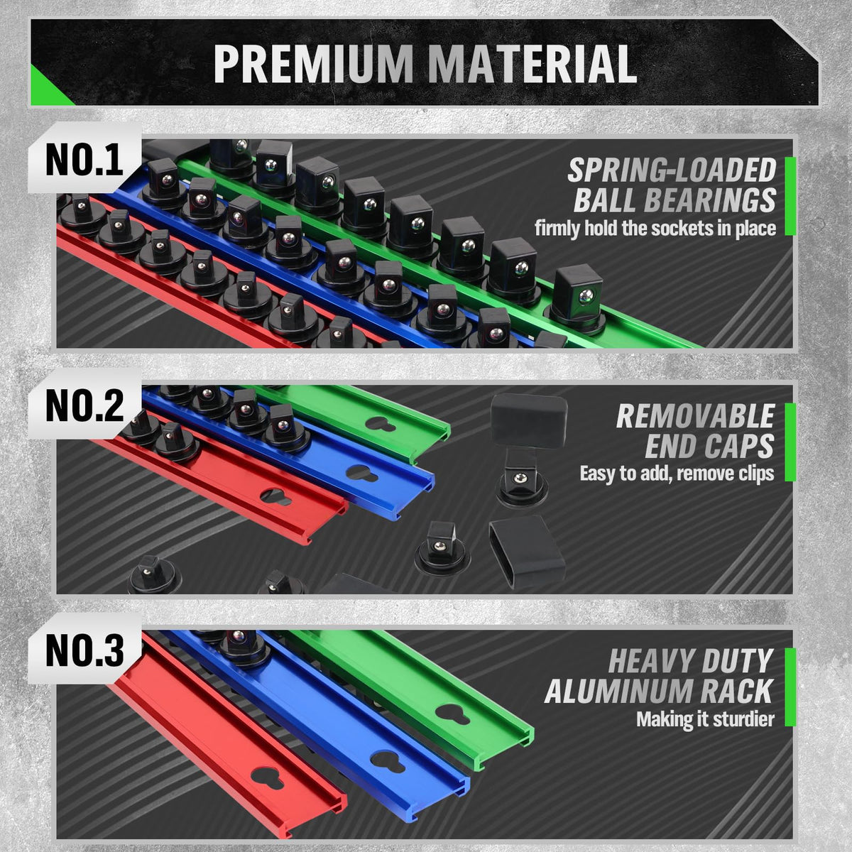 SWANLAKE GARDEN TOOLS double-sided rail loaded with sockets for high capacity