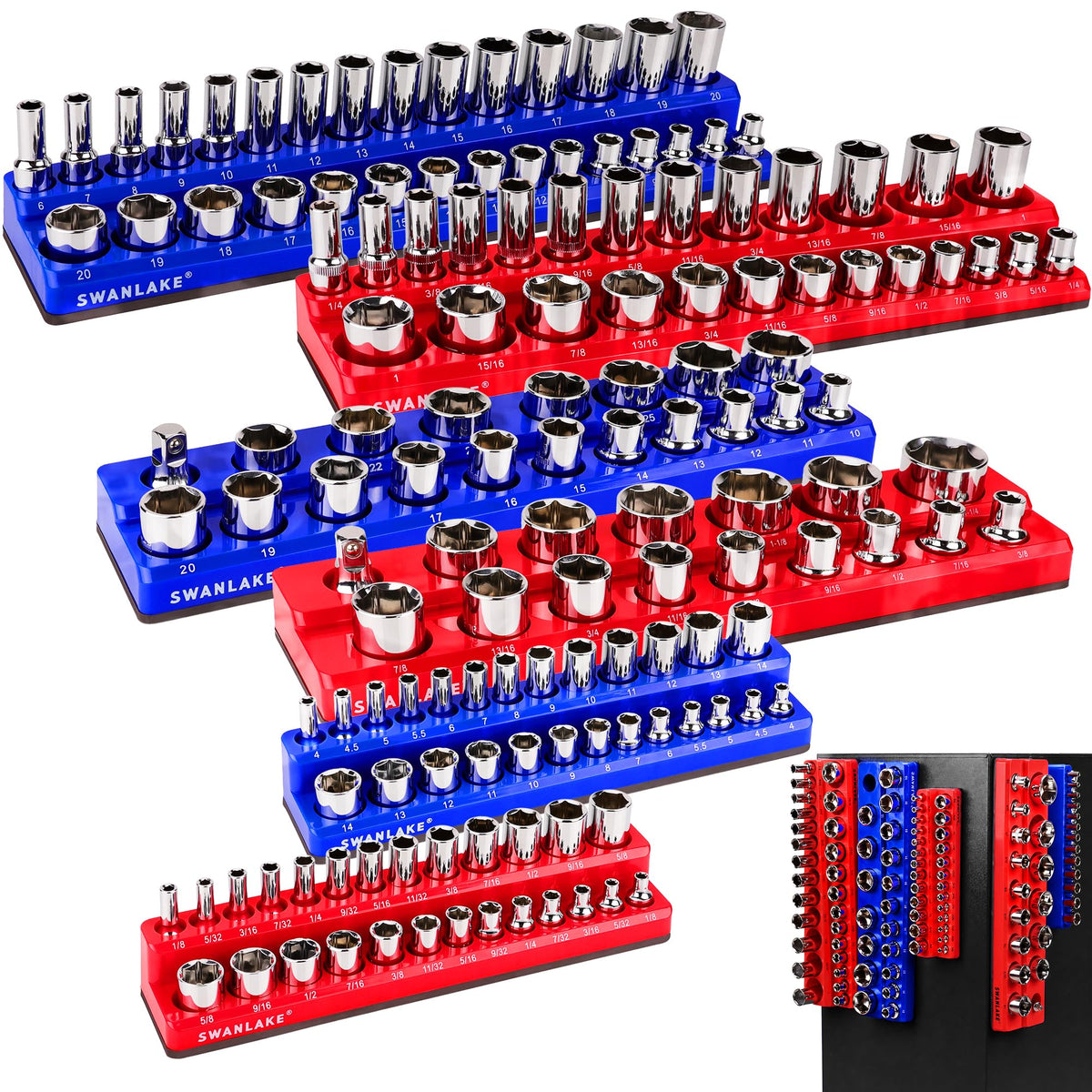 SWANLAKE GARDEN TOOLS front view of six-piece organizer set for quick identification