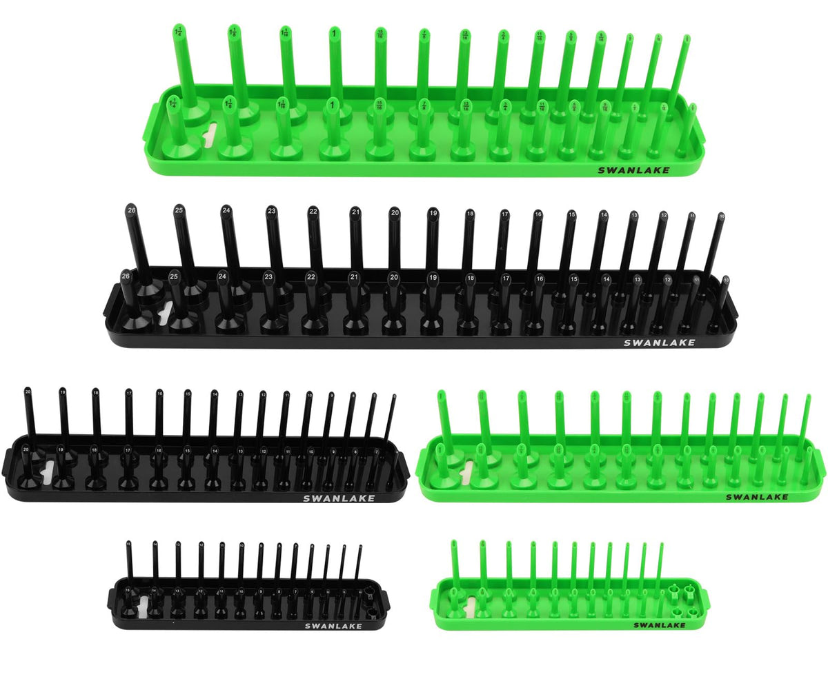 SWANLAKE front view of green and black trays showing orderly socket storage and quick access