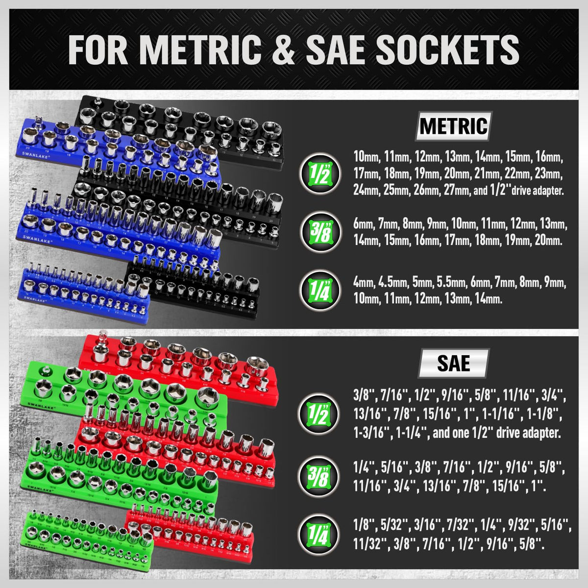 SWANLAKE individual trays arranged by color for fast tool access