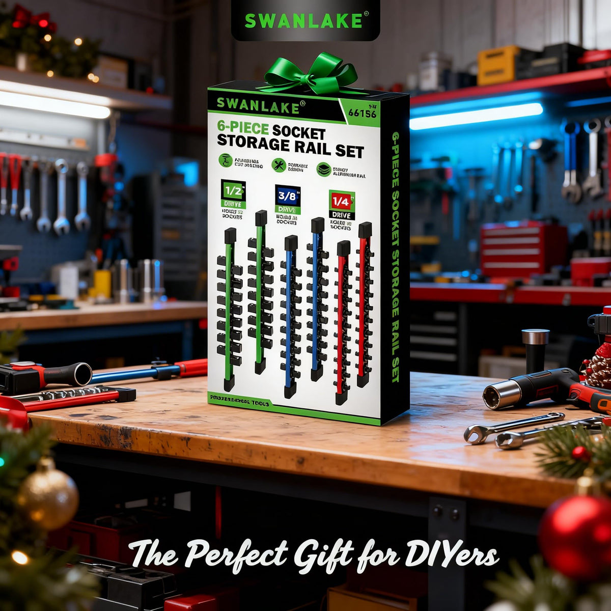 SWANLAKE GARDEN TOOLS lifestyle garage setup showing workshop efficiency