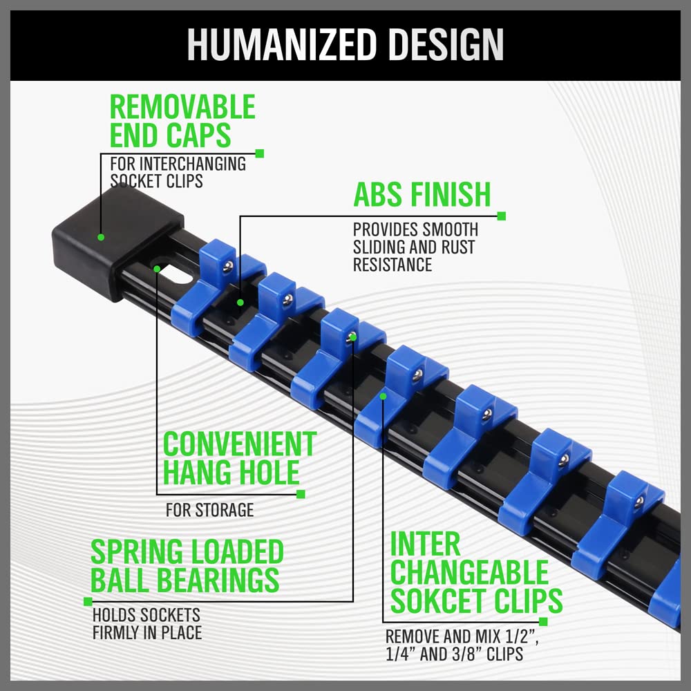 SWANLAKE rails loaded with sockets showing organized storage benefit
