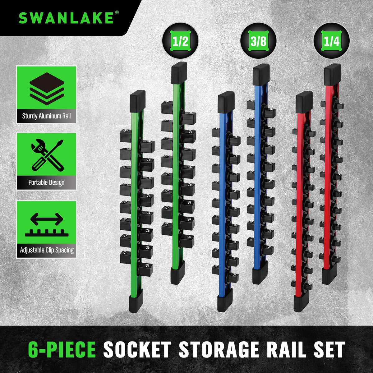 SWANLAKE GARDEN TOOLS organized sockets by drive for fast identification