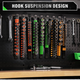 SWANLAKE GARDEN TOOLS rail system mounted on workbench for efficient organized workflow