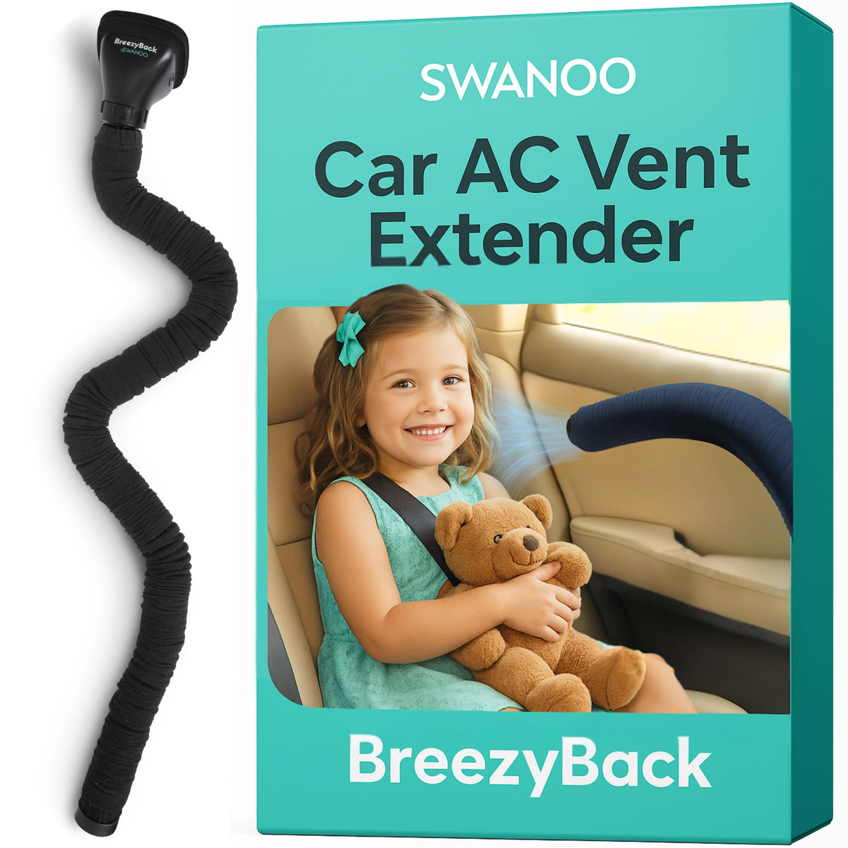 Swanoo BreezyBack front vent attachment showing secure fit and improved airflow