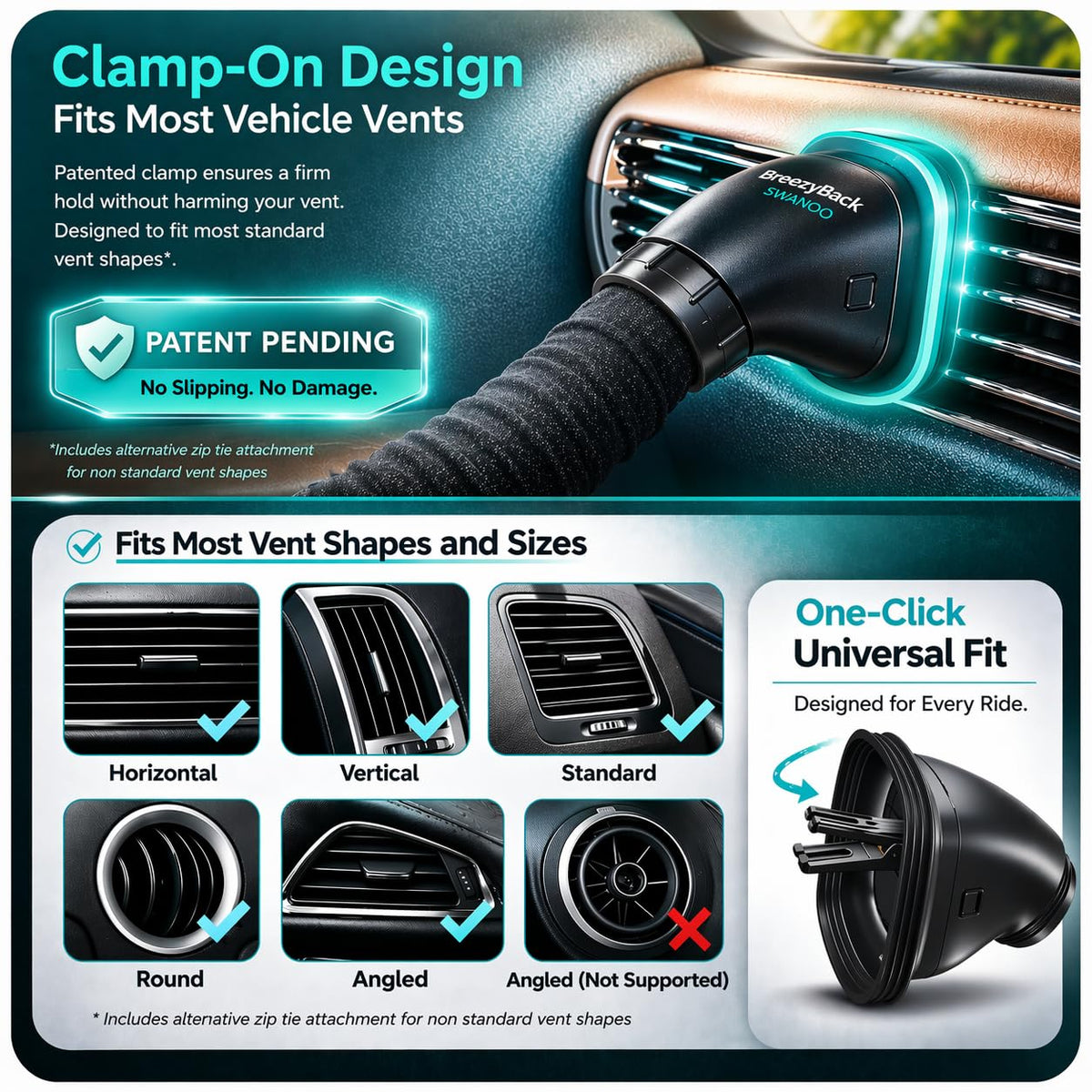 Swanoo BreezyBack fully extended across SUV interior delivering rear airflow