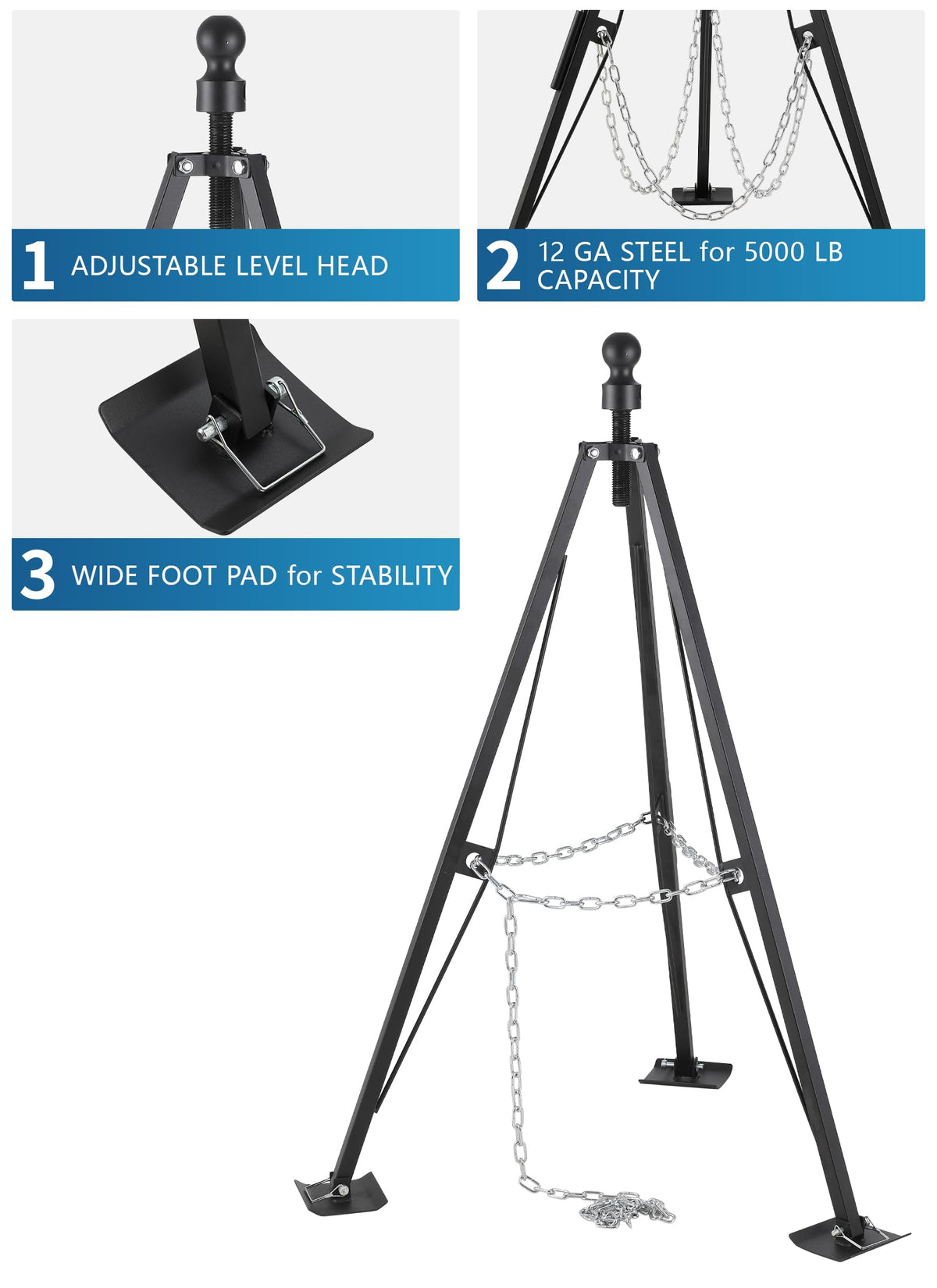 Swellisher close-up of tripod base showing stable bearing surfaces and rust resistance